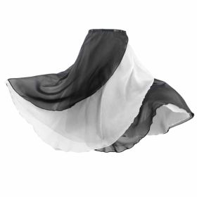 Women 2-Layer Reversible Chiffon White Black Ballet Skirt Waist Tie Long Scarf Tutu Skirts, 58cm