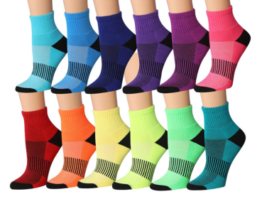 Tipi Toe Women's 12-Pairs Running & Athletic Sports Performance Ankle/Quarter Socks (Color: Wholly Colored)