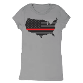 Women's Cotton Tee USA Flag/Thin Red Line Grey (Opation: 2XL)