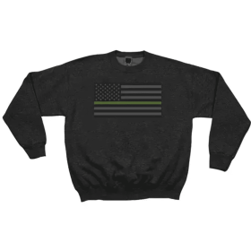 USA Flag/Thin Green Line Crewneck Sweatshirt Black (Opation: 2XL)