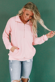 Wonderful World Half Zip Pullover (Color: Pink, size: small)