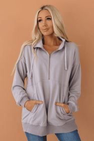 Wonderful World Half Zip Pullover (Color: Gray, size: large)