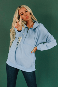 Wonderful World Half Zip Pullover (Color: Sky blue, size: 2XL)