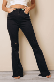 Naia High Waist Flared Jeans (Color: Black, size: small)