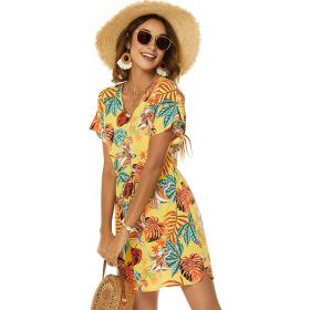 Women Casual Swim Cover up Short Sleeve Mini Beach Dress (Color: style 5, size: L)