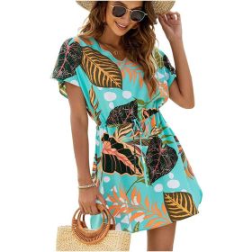 Women Casual Swim Cover up Short Sleeve Mini Beach Dress (Color: style 6, size: S)
