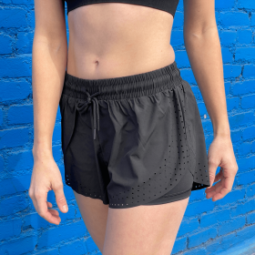 Arielle Athletic Shorts with Built-In Compression Liner (Color: Black, size: XL)