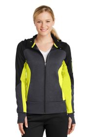 Sport-Tek Ladies Tech Fleece Colorblock Full-Zip Hooded Jacket LST245 (Color: Black/ Graphite Heather/ Citron, size: 4XL)
