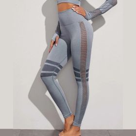 Hollow Mesh Breathable Yoga Pants (Color: Grey, size: L)