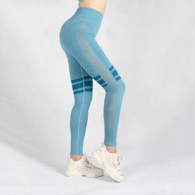 Hollow Mesh Breathable Yoga Pants (Color: Blue, size: M)